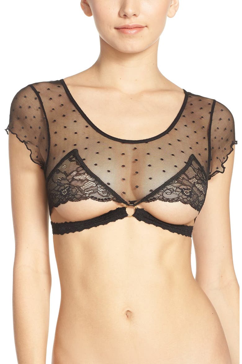 Nichole Cap Sleeve Point d'Esprit Bralette, Main, color, BLACK