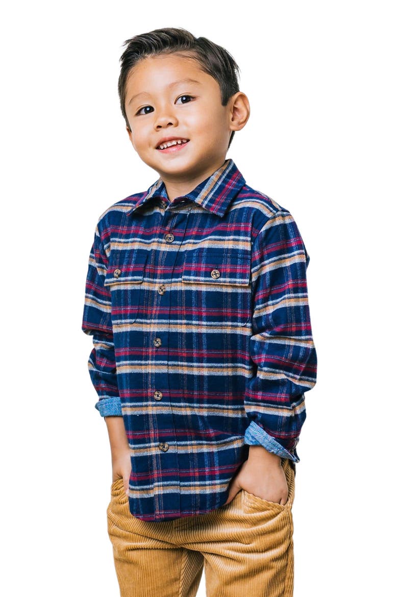 Boys' Flannel Flap Pocket Shirt, Kids, Alternate, color, Navy Autumn Plaid