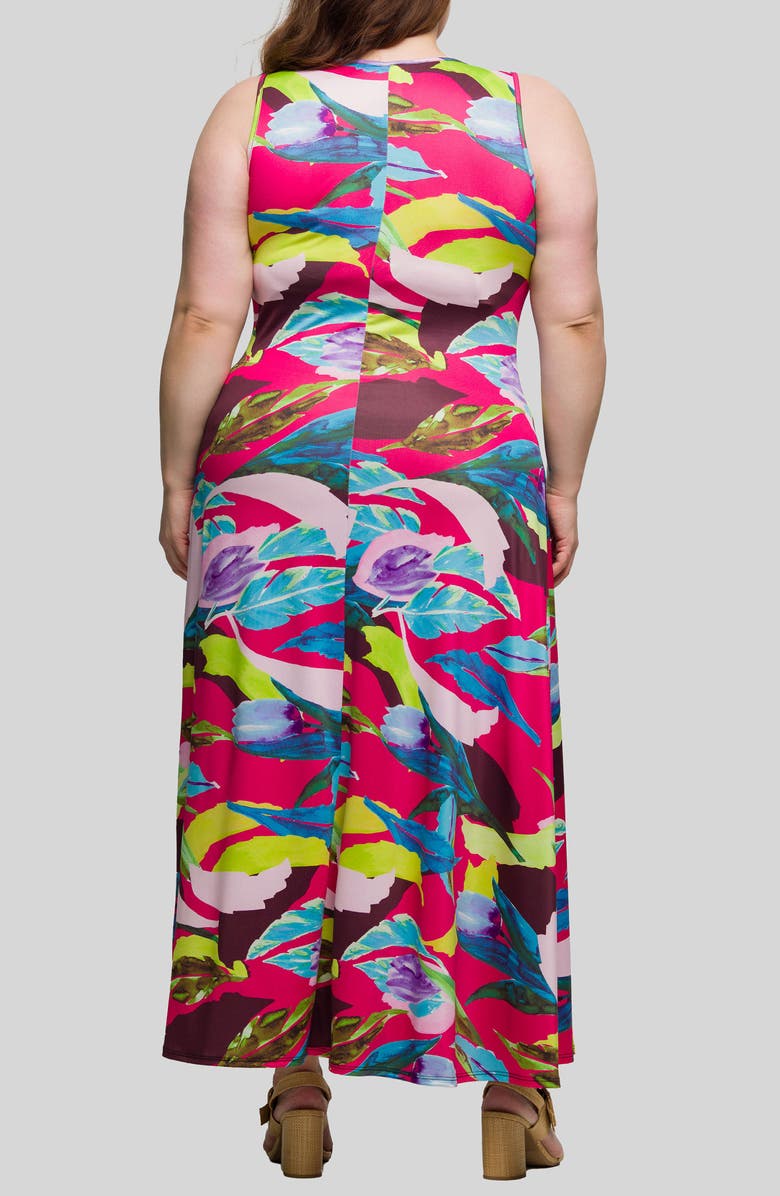 24seven Comfort Apparel Print Sleeveless Maxi Dress, Alternate, color, Blue Multi