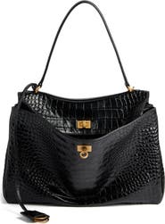 Balenciaga Medium Rodeo Croc Embossed Leather Shoulder Bag