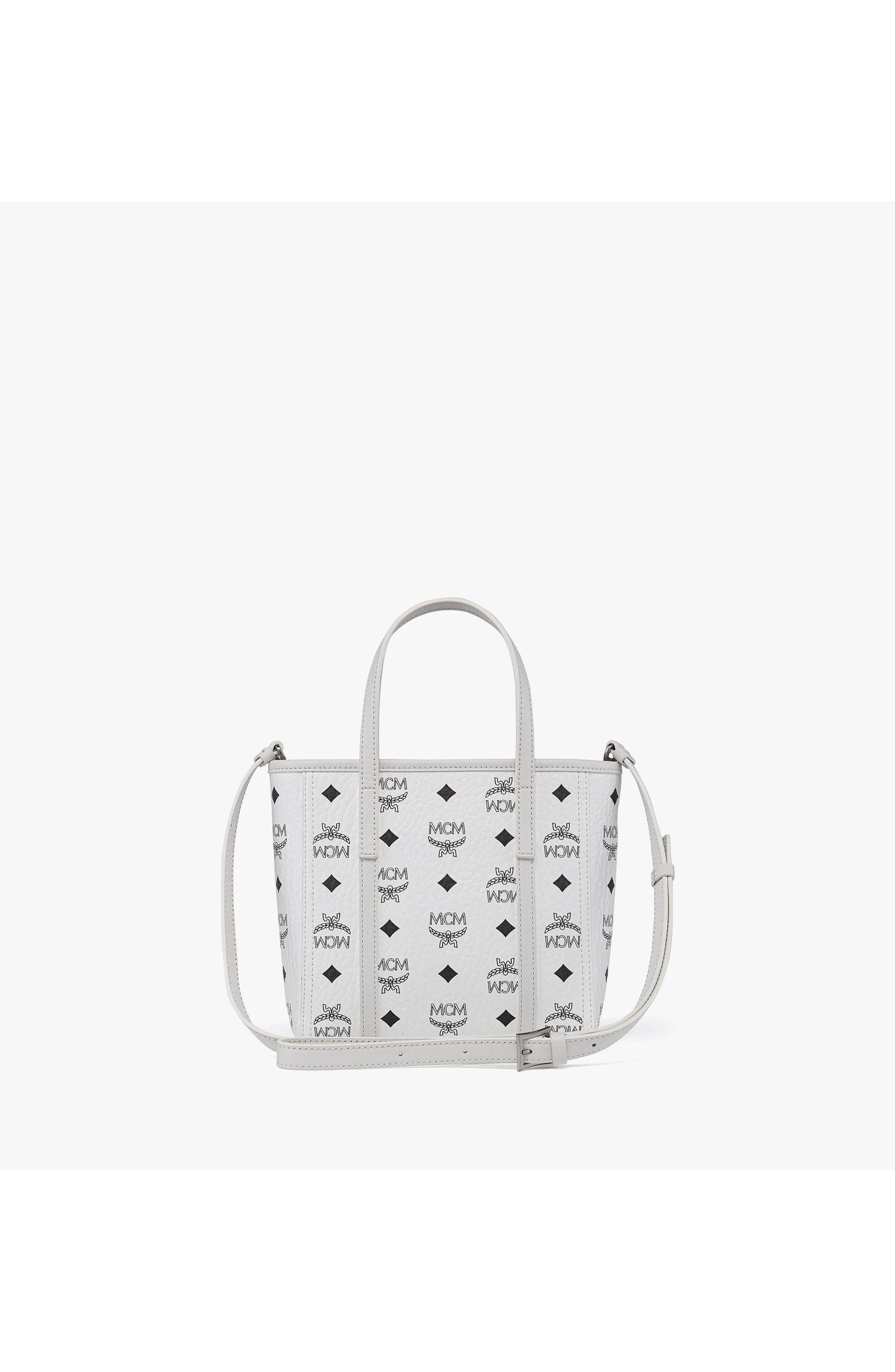 MCM Toni Top-Zip Shopper in Visetos, Alternate, color, White