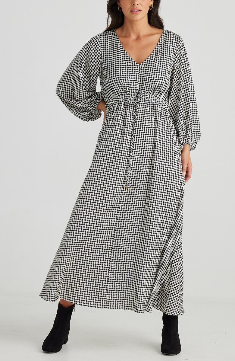 Brave+True Daylight Check Print Long Sleeve Dress, Alternate, color, Black