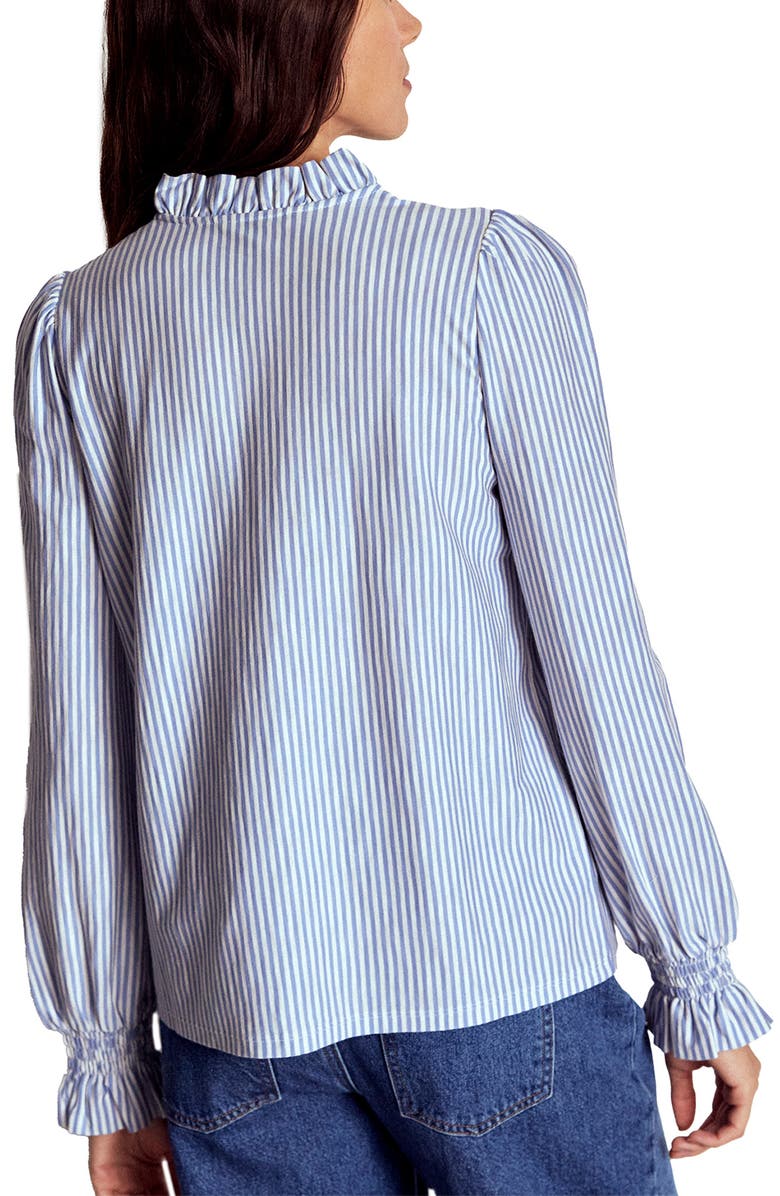 Boden Stripe Smocked Yoke Button-Up Blouse, Alternate, color, Blue And Ivory Stripe