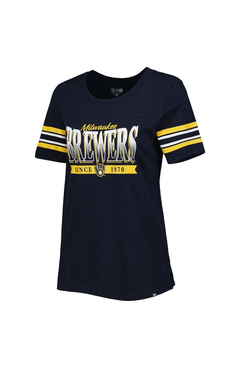 New Era Women's New Era Navy Milwaukee Brewers Team Stripe T-Shirt, Alternate, color, 