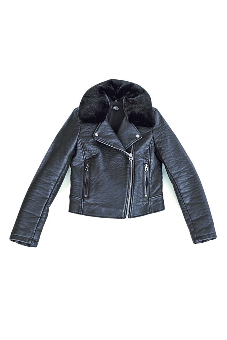 Faux Leather Jacket with Removable Faux Fur, Alternate, color, BLACK