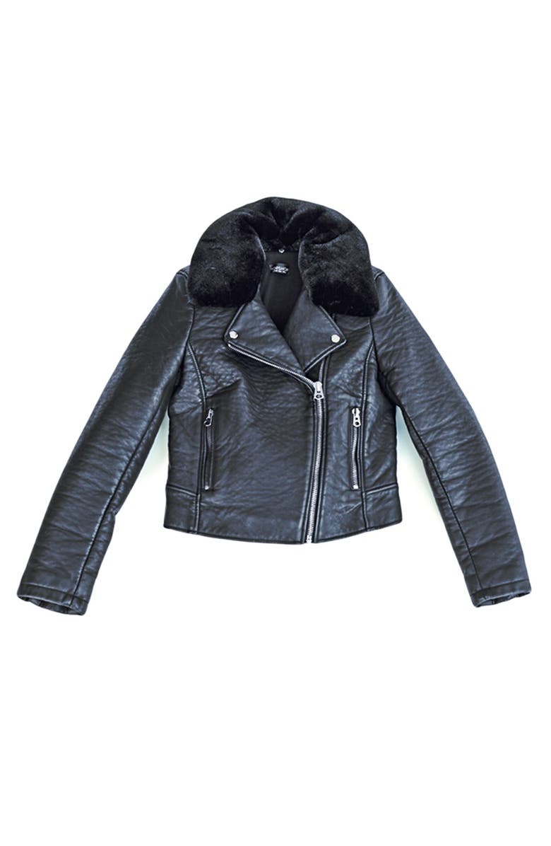 Topshop Faux Leather Jacket with Removable Faux Fur, Alternate, color,