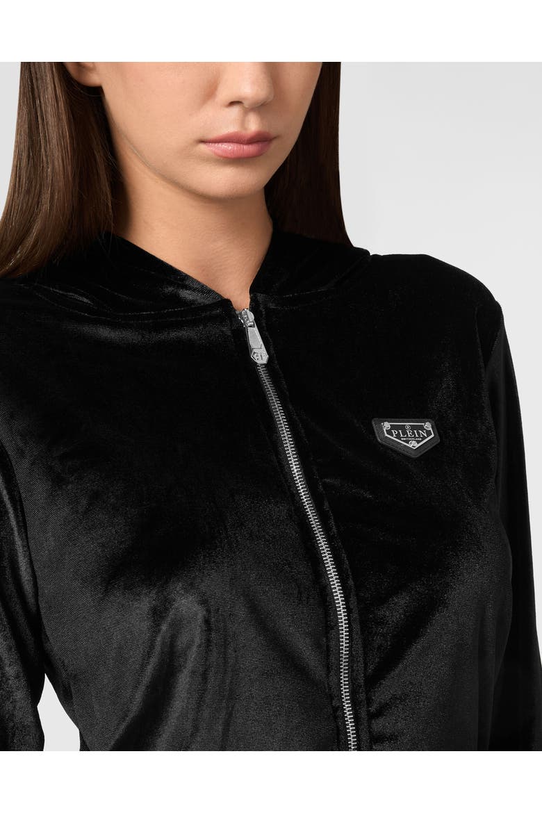 Chenille Hoodie Sweatjacket Strass Skull Women, Alternate, color, black