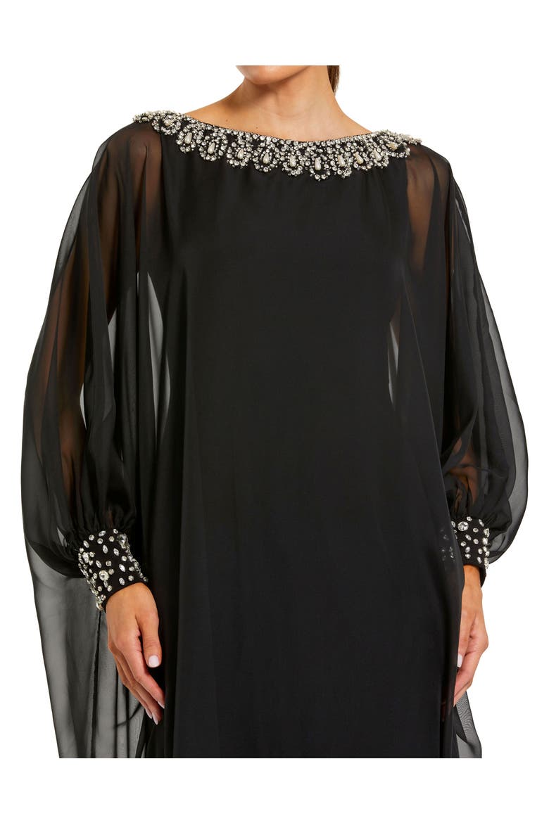 Chiffon Long Sleeve Kaftan Gown With Beaded Neck, Alternate, color, Black
