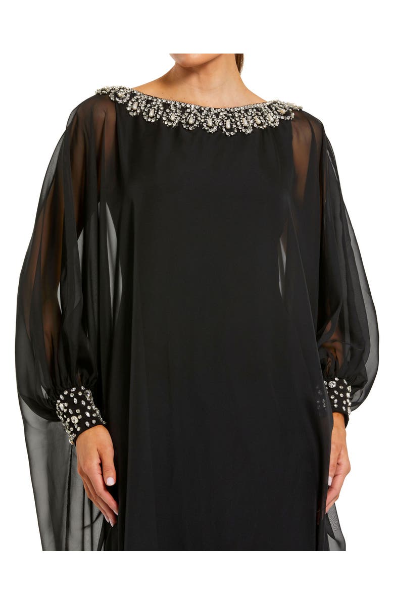 Mac Duggal Chiffon Long Sleeve Kaftan Gown With Beaded Neck, Alternate, color, Black