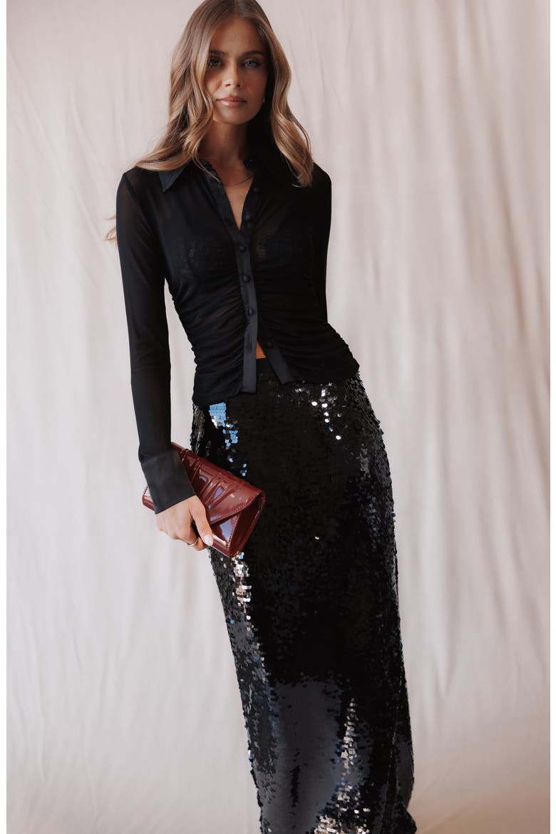 Alro Sequin Column Skirt, Alternate, color, BLACK