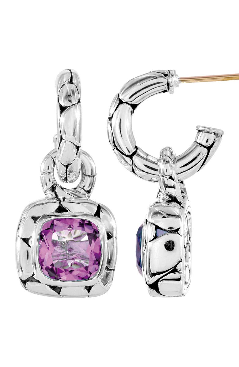 John Hardy Batu Kali Sterling Silver Cushion-Cut Amethyst Drop Earrings, Main, color, 