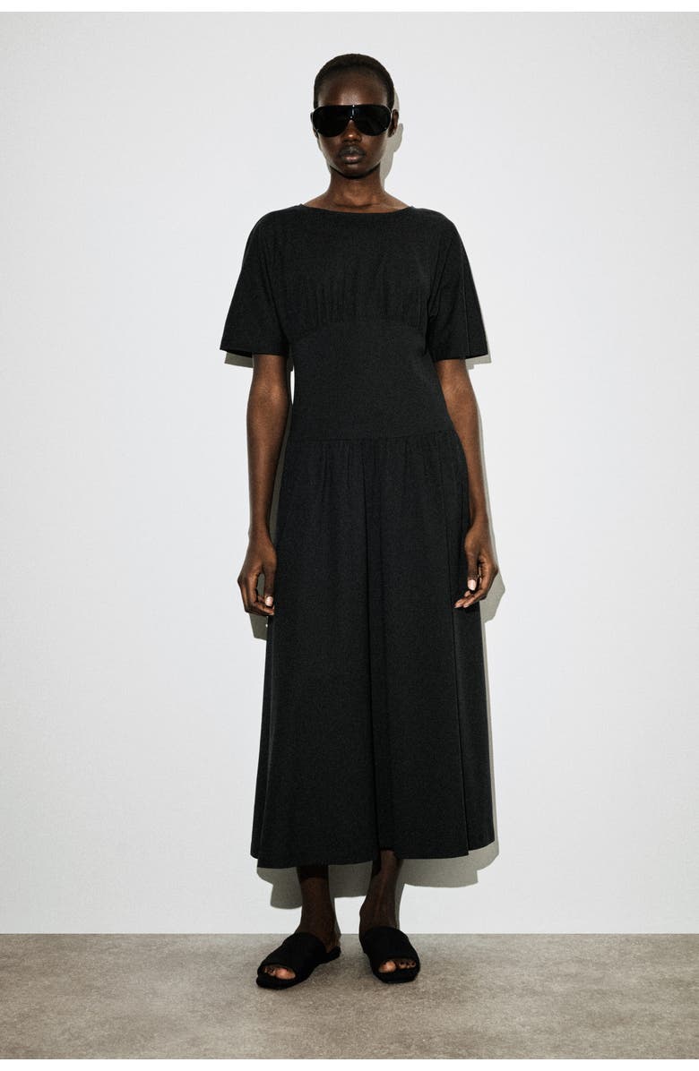 COS Waisted Cotton Midi Dress, Main, color, Black