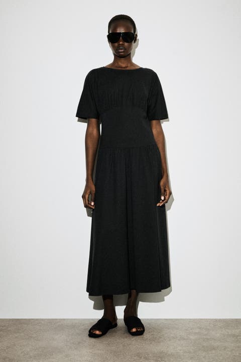 Waisted Cotton Midi Dress