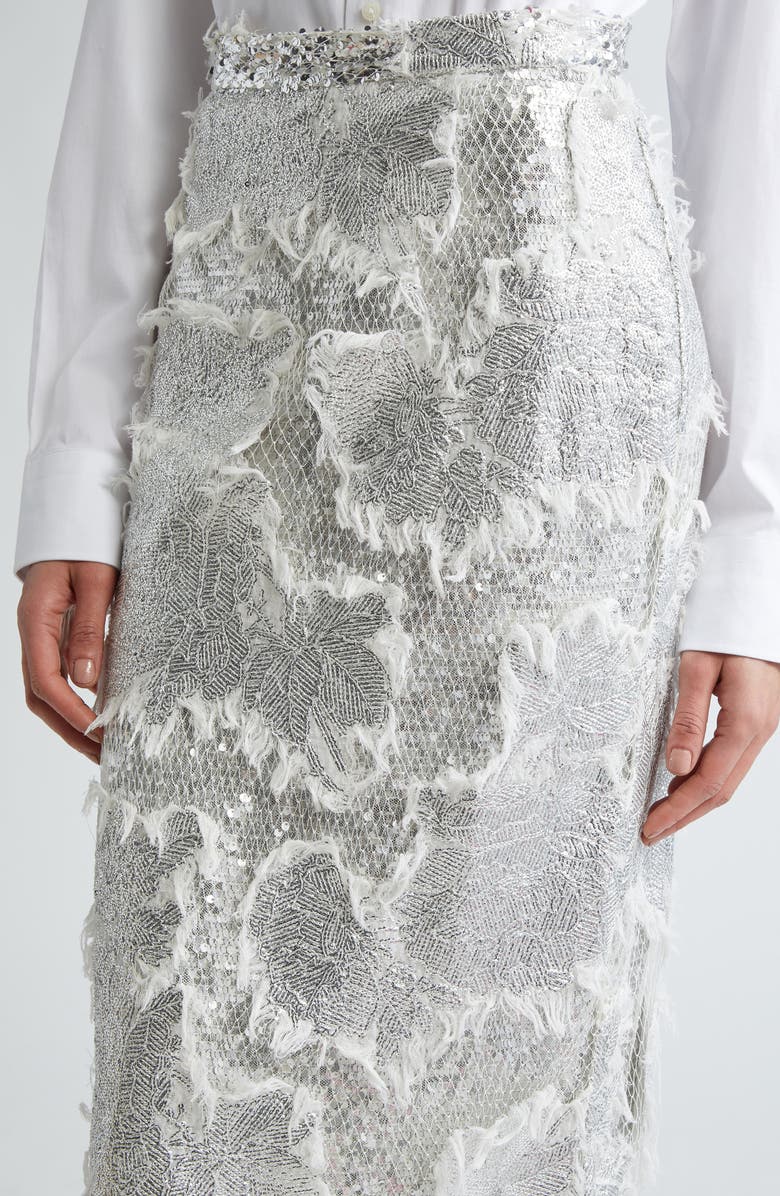 Erdem Sequin Embroidered Pencil Skirt, Alternate, color, Silver
