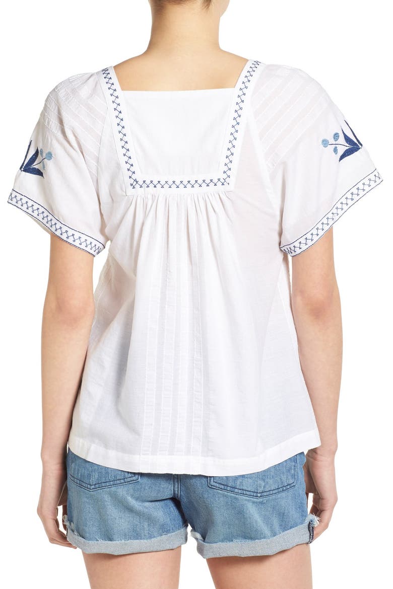 Embroidered Short Sleeve Peasant Top, Alternate, color, EYELET WHITE