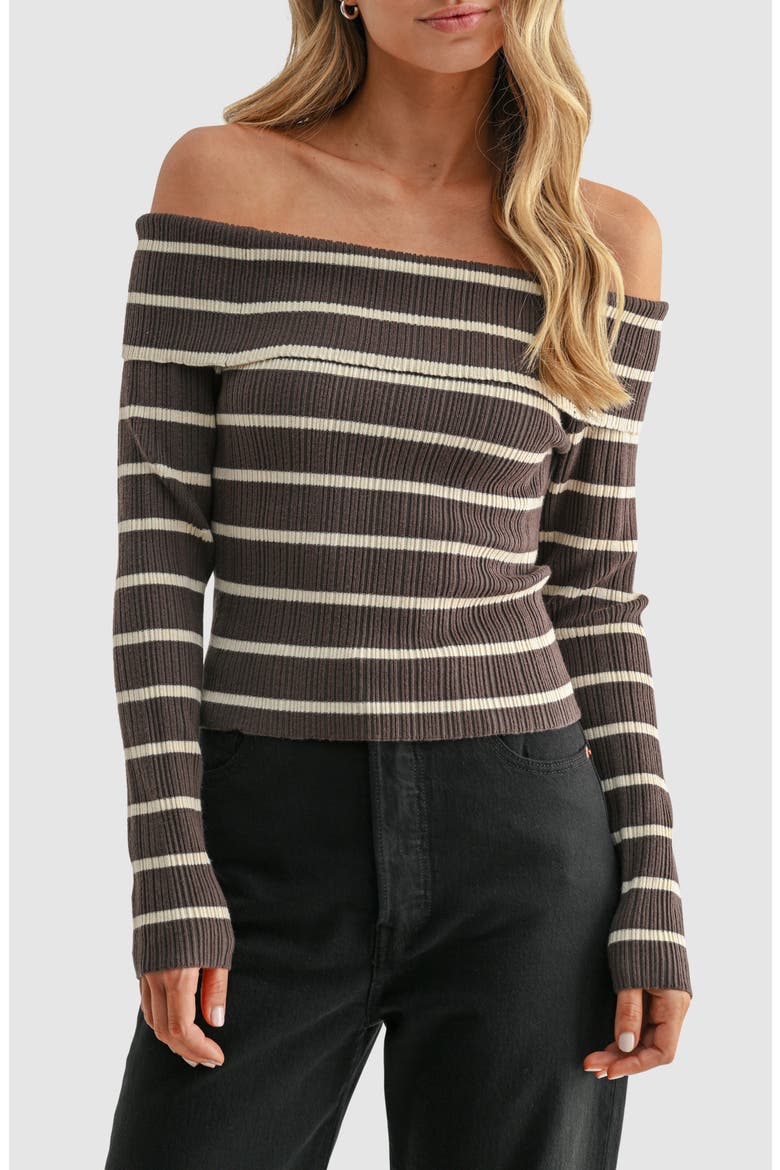 Off the Shoulder Rib Top, Main, color, BROWN CREAM