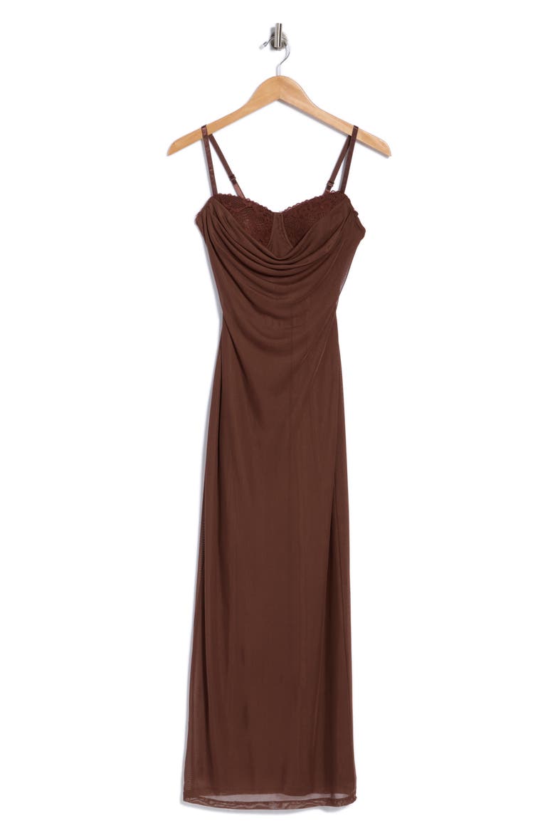 Cowl Neck Padded Maxi Dress, Main, color, CHOCOLATE