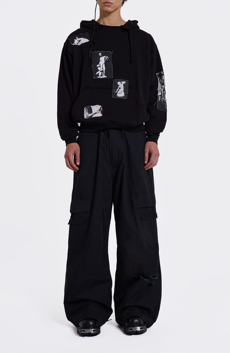 JADED LONDON Devoted Graphic Patch Distressed Hoodie, Alternate, color, Black