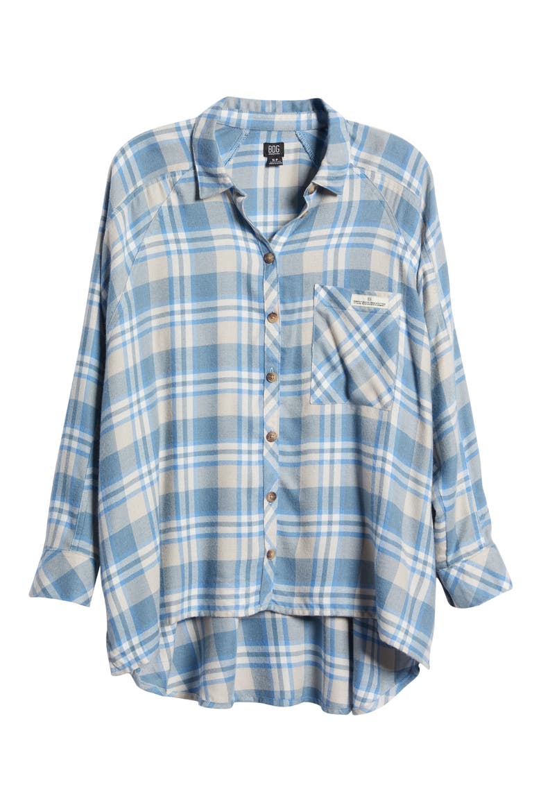 Plaid Button-Up Shirt, Alternate, color, BLUE/ CREAM