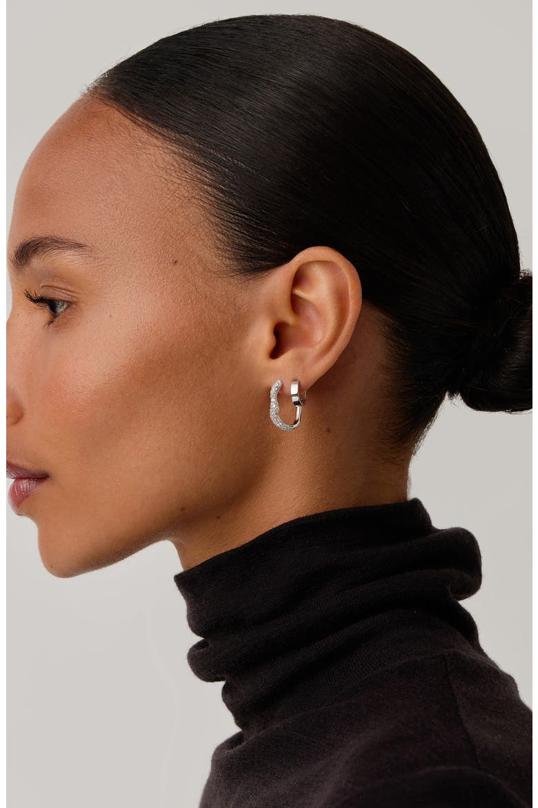 Small Molten Snow Huggie Hoop Earrings, Alternate, color, SILVER