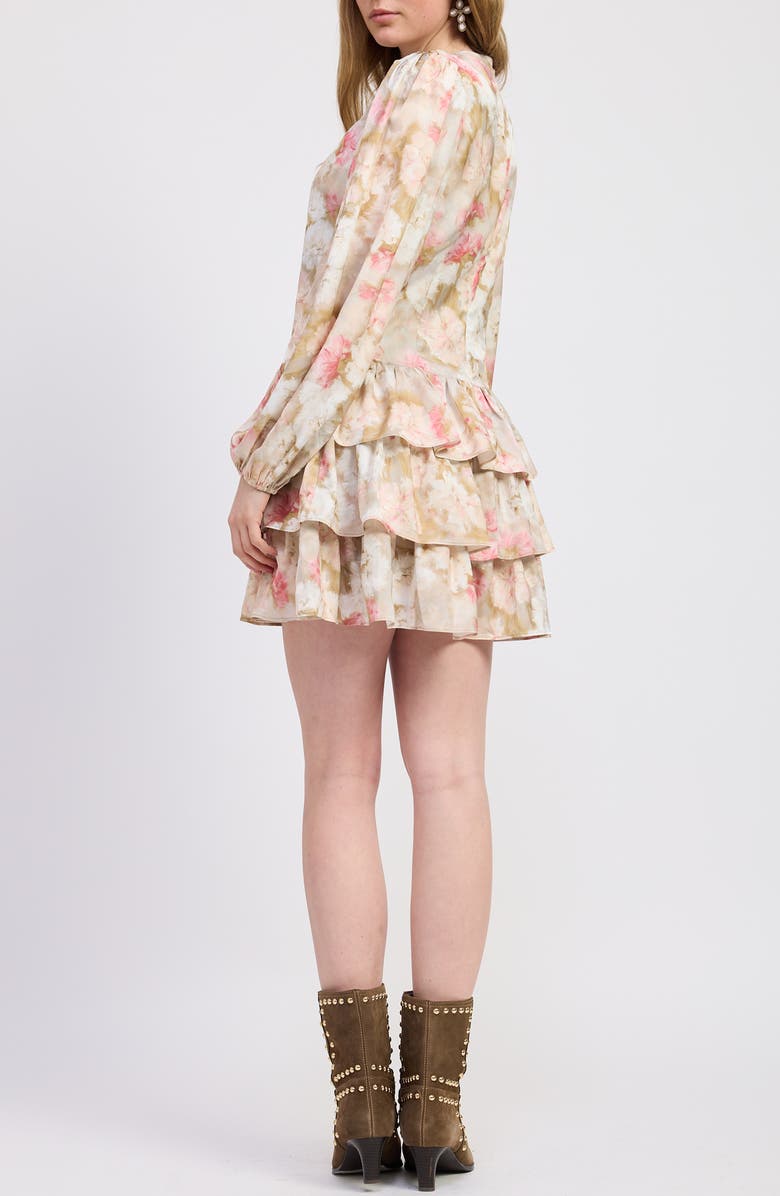 JACQUIE THE LABEL Mackenzie Long Sleeve Tiered Minidress, Alternate, color, Chartreuse Pink