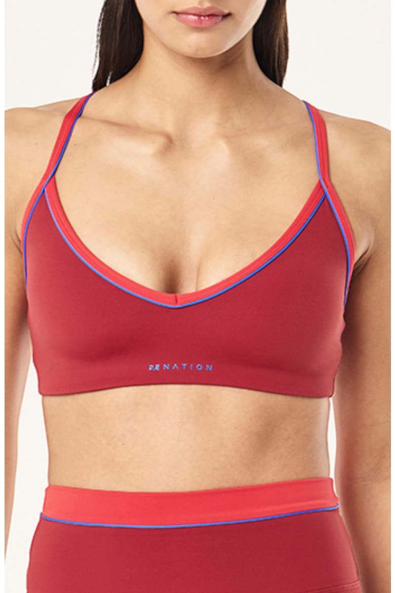 Spectrum V Neck Sports Bra, Main, color, CHERRY/ STRAWBERRY