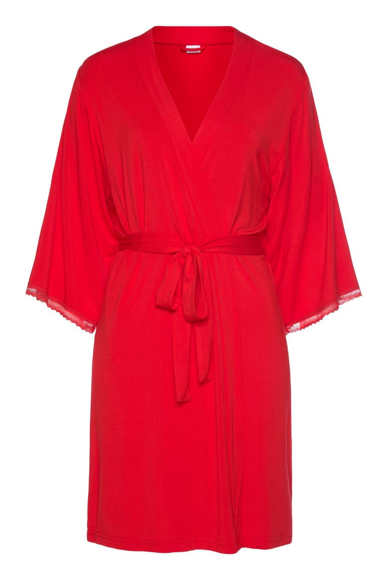 Lace Trim Robe, Alternate, color, Red