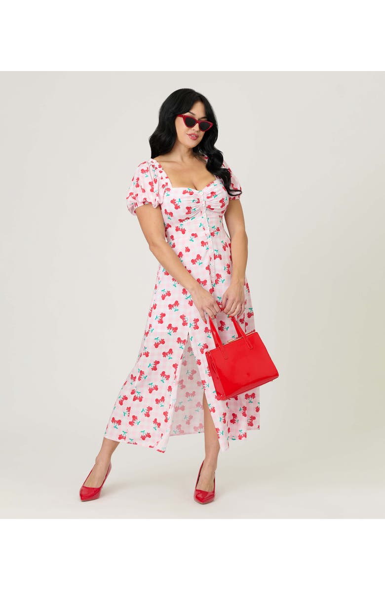 Unique Vintage Sweetheart Midi Dress, Alternate, color, Pink Gingham W/Cherries