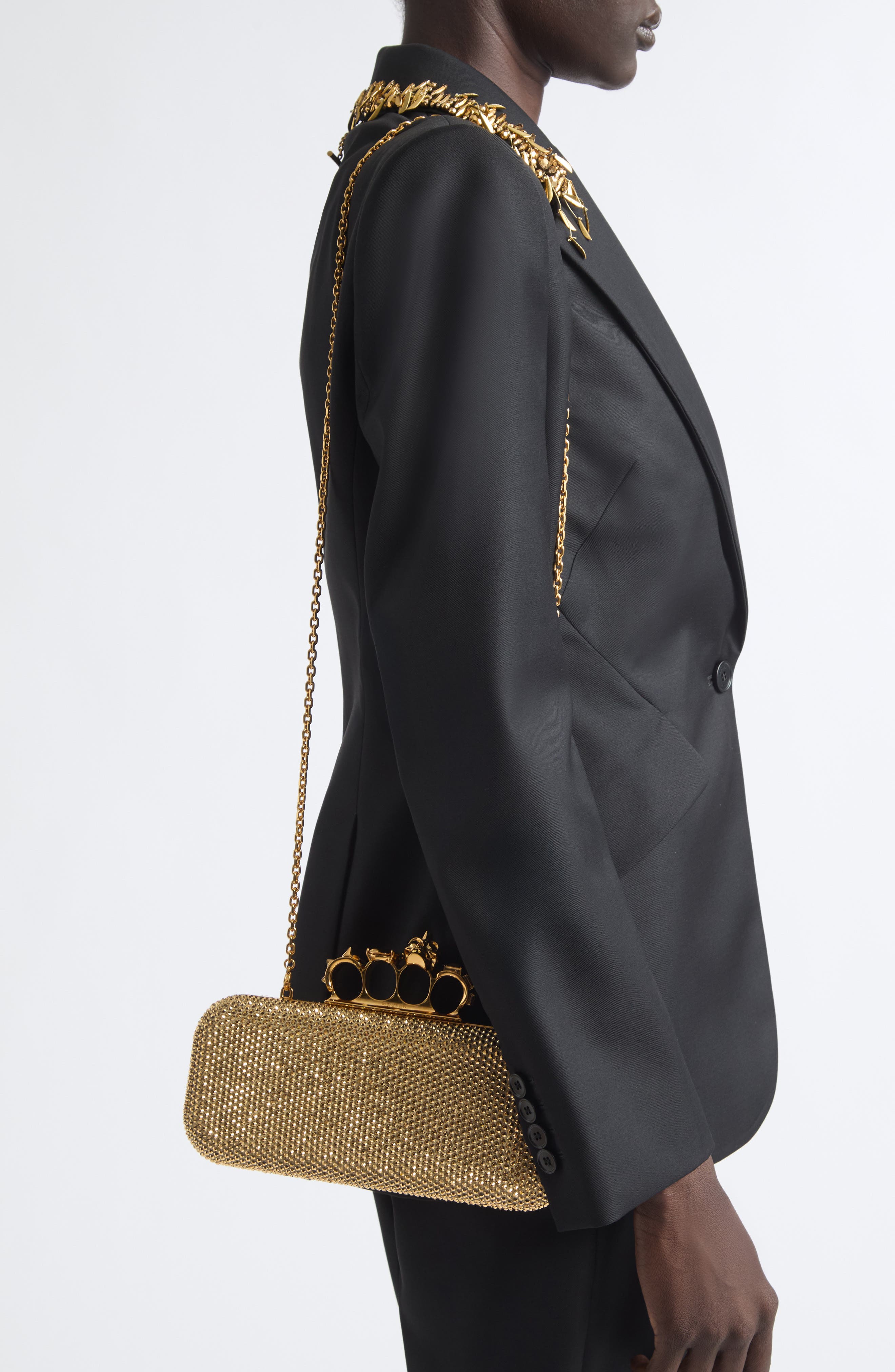 Long Knuckle Crystal Embellished Suede Clutch, Alternate, color, MIX COLOR