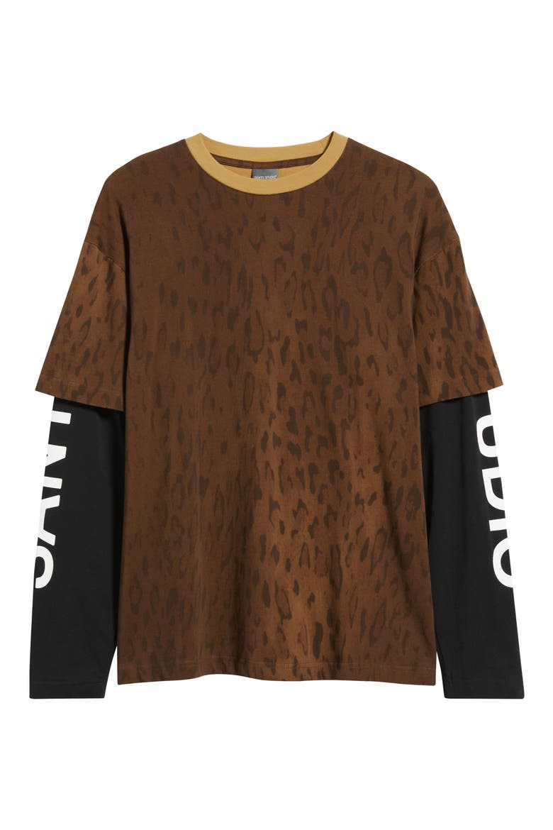 Preda Layered Look T-Shirt, Alternate, color, BROWN