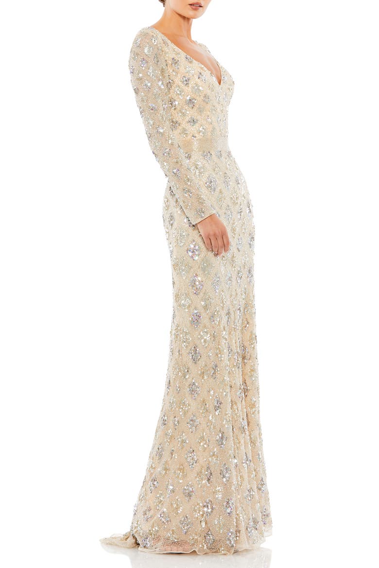 Geometric Embellished Evening Gown, Alternate, color, NUDE