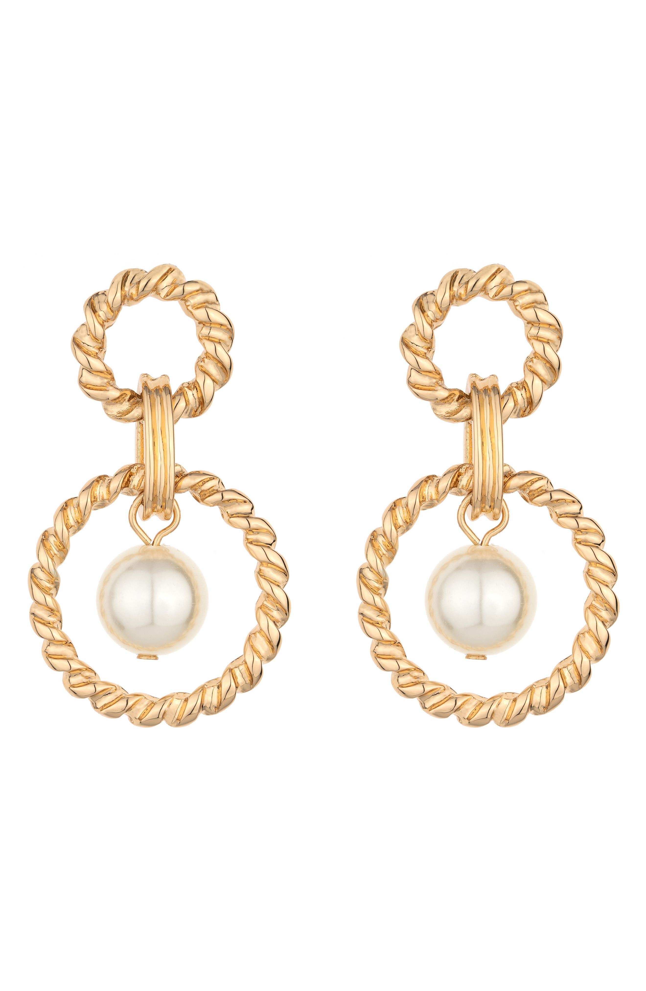 Ettika Imitation Pearl Circle Drop Earrings