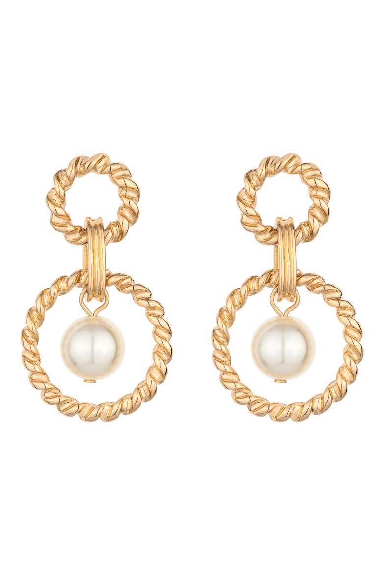 Imitation Pearl Circle Drop Earrings, Main, color, GOLD