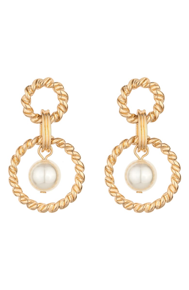 Ettika Imitation Pearl Circle Drop Earrings, Main, color, Gold