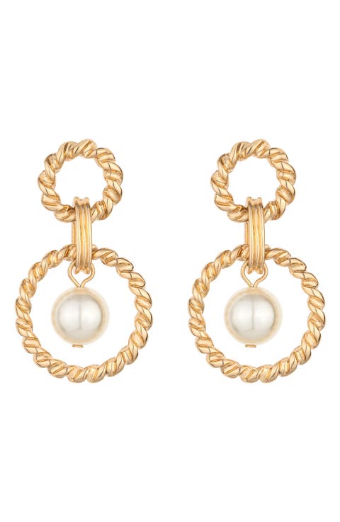Imitation Pearl Circle Drop Earrings