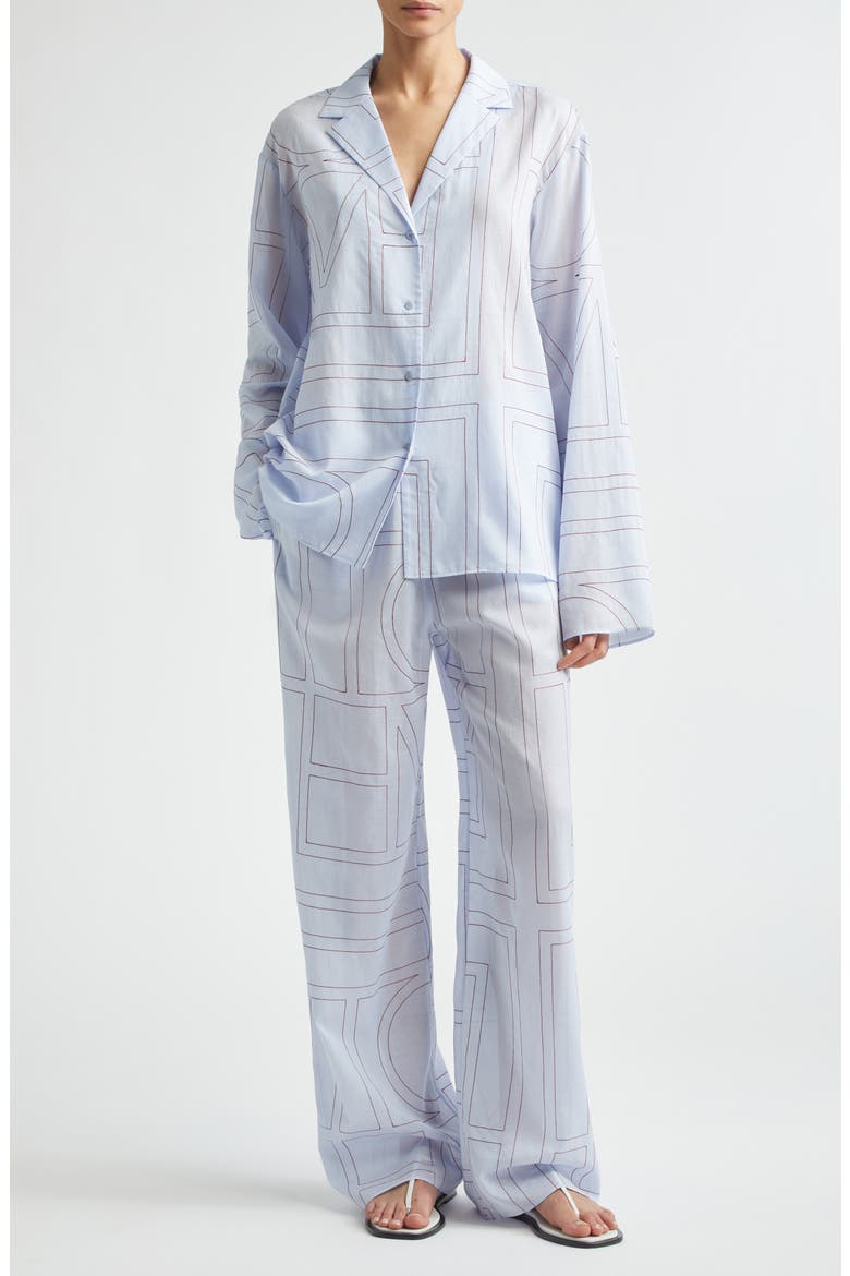 Monogram Embroidered Pull-On Pants, Alternate, color, SKY