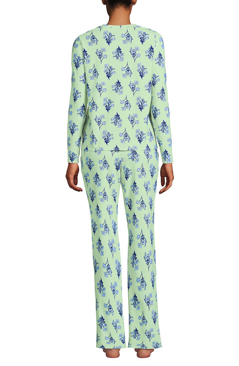 Lands' End Petite Knit 2 Piece Pajama Set - Long Sleeve Top and Pants, Alternate, color, Mint/Blue Sky Vintage Floral