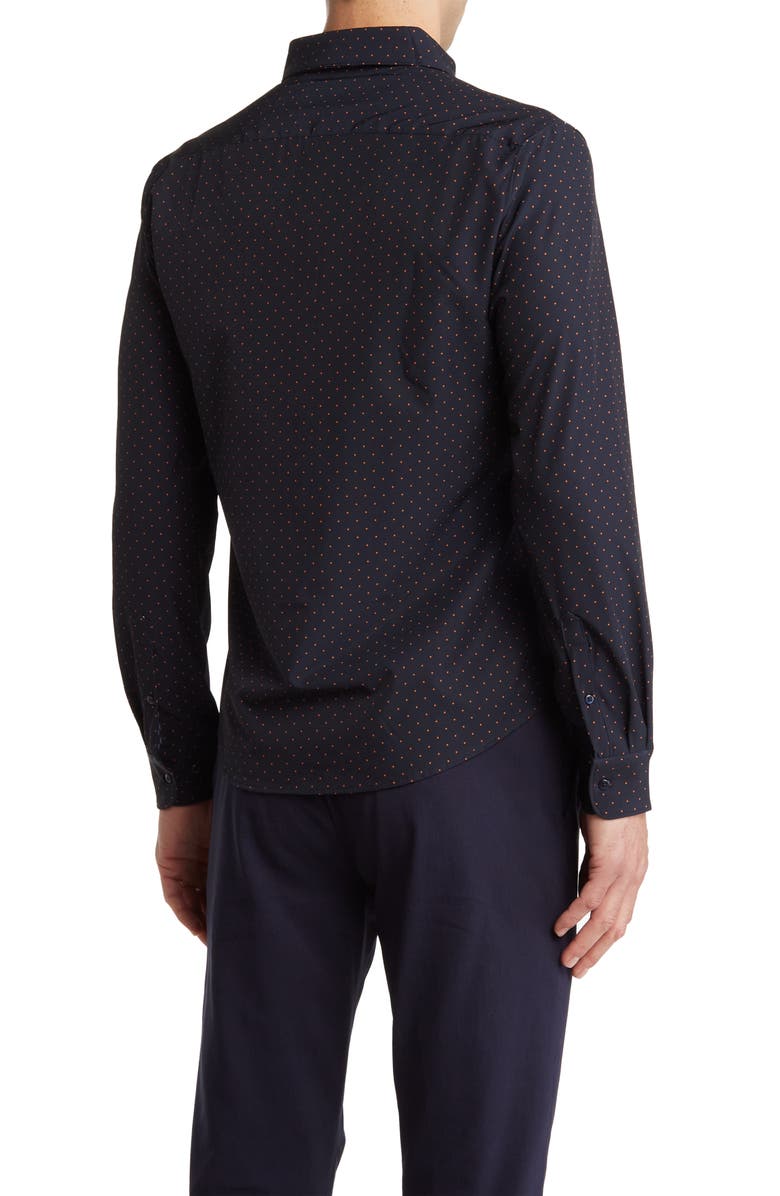 DENIM AND FLOWER Polka Dot Long Sleeve Button-Up Shirt, Alternate, color, Navy/ Mustard