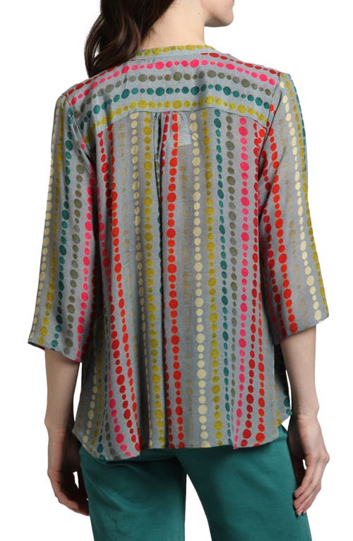 Apny Print Tassel Split Neck Chiffon Top In Grey Multi