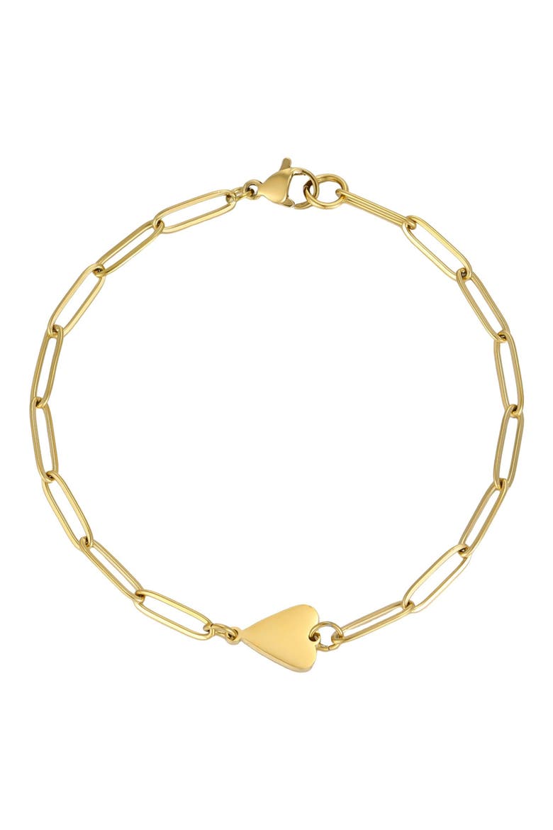 Tarnish Resistant 18K Gold Plated Heart Bracelet, Main, color, GOLD