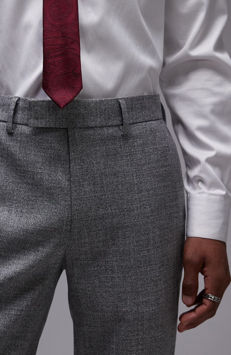 Topman Skinny Fit Textured Cotton Dress Pants, Alternate, color, Grey