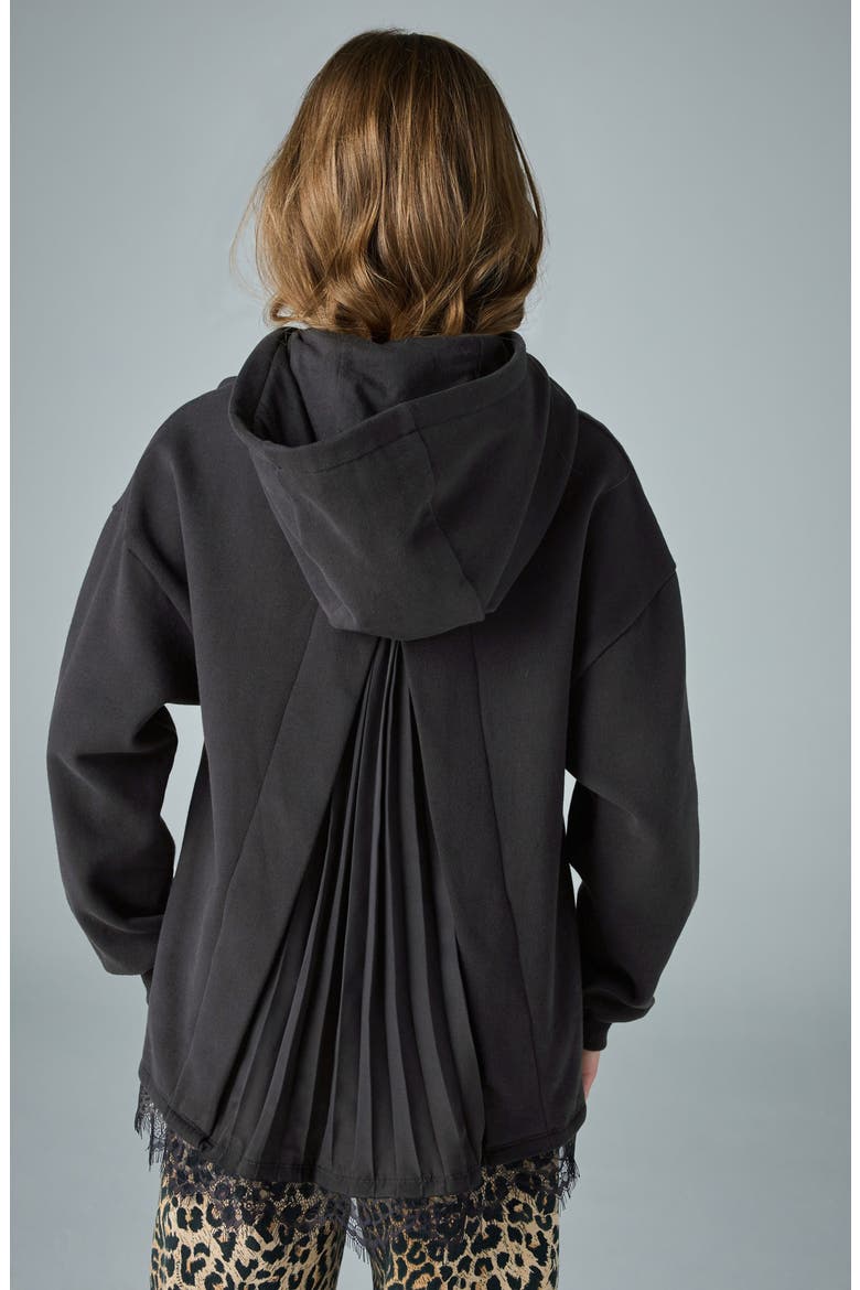 Kids' Lace Trim Split Back Cotton Blend Hoodie, Alternate, color, BLACK