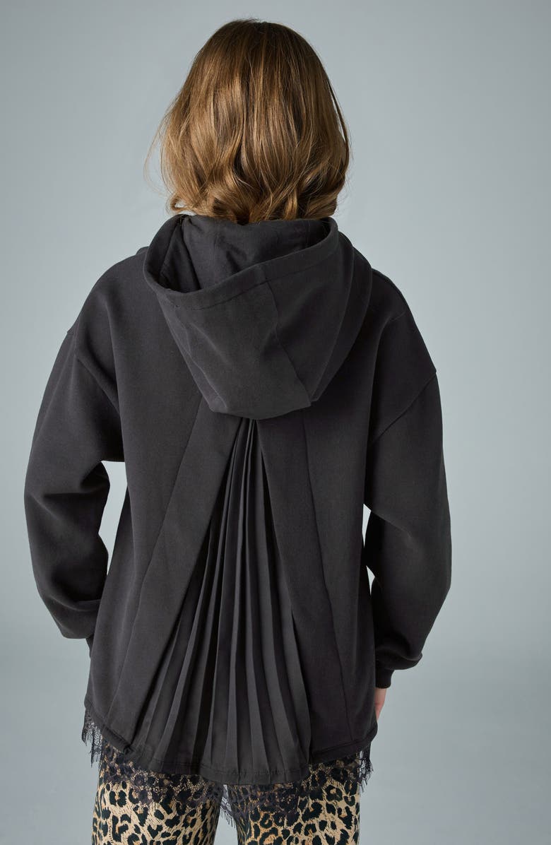 smALLSAINTS by ALLSAINTS Kids' Lace Trim Split Back Cotton Blend Hoodie, Alternate, color, Black