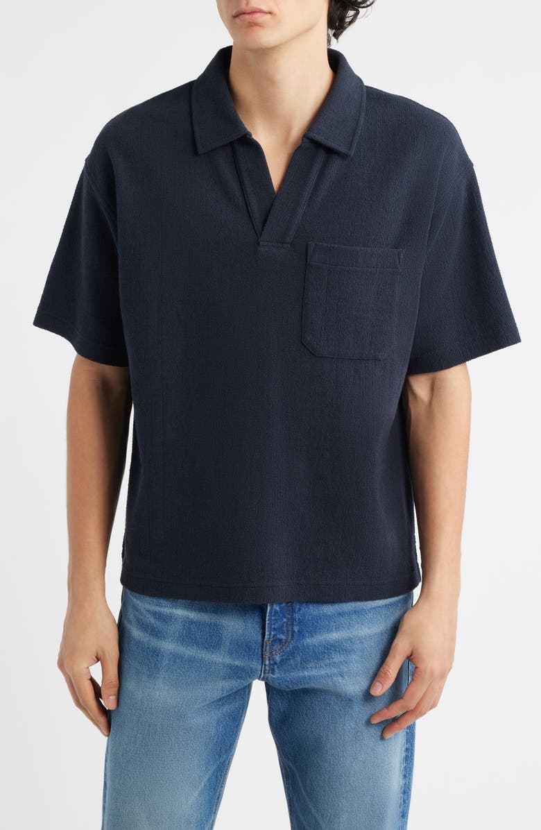 FRAME Textured Cotton Blend Polo, Main, color, Dark Navy