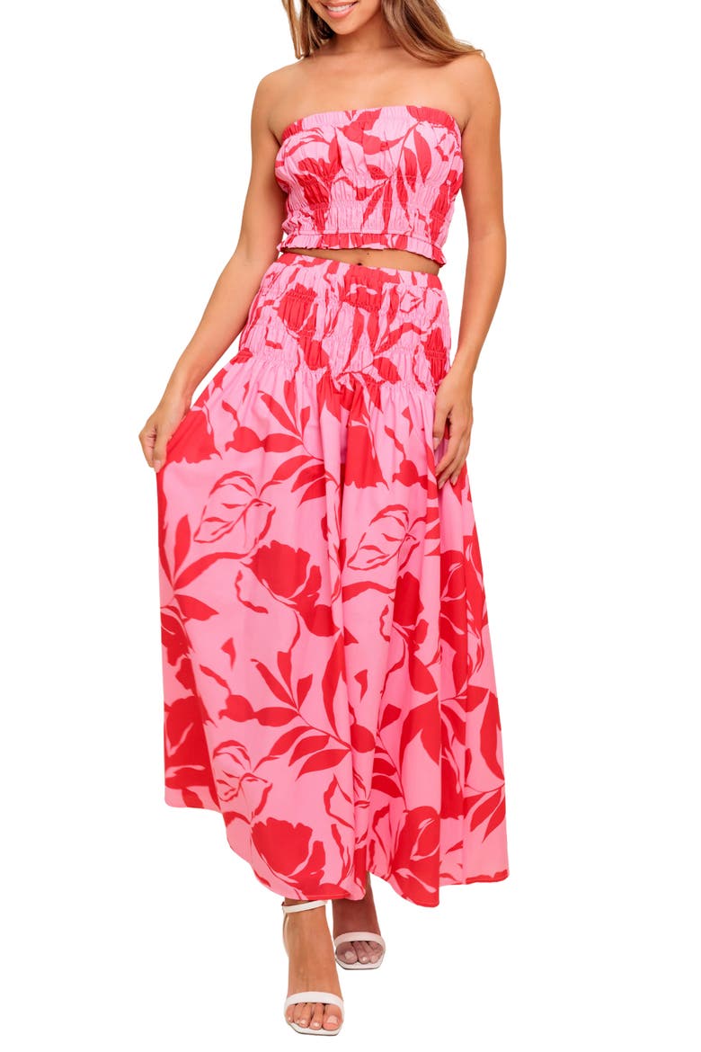 Print Tube Top & Maxi Skirt Set, Main, color, PINK RED
