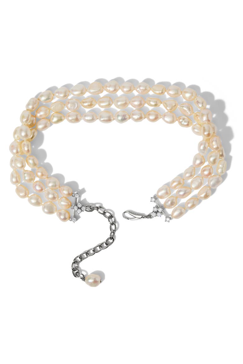 Madrid Triple Strand Cultured Pearl Choker Necklace, Main, color, RHODIUM