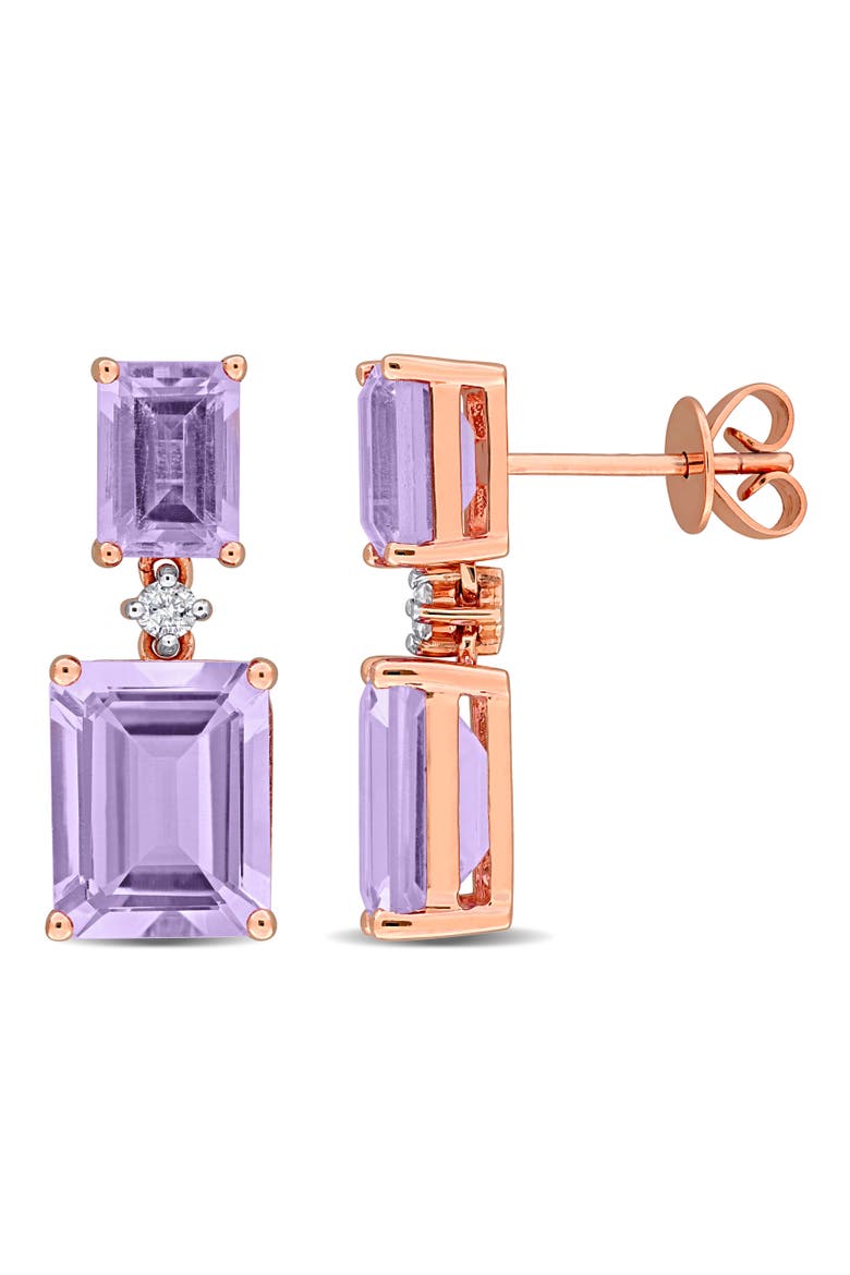 Gemstone & Diamond Drop Earrings 10k, Main, color, Rose de France