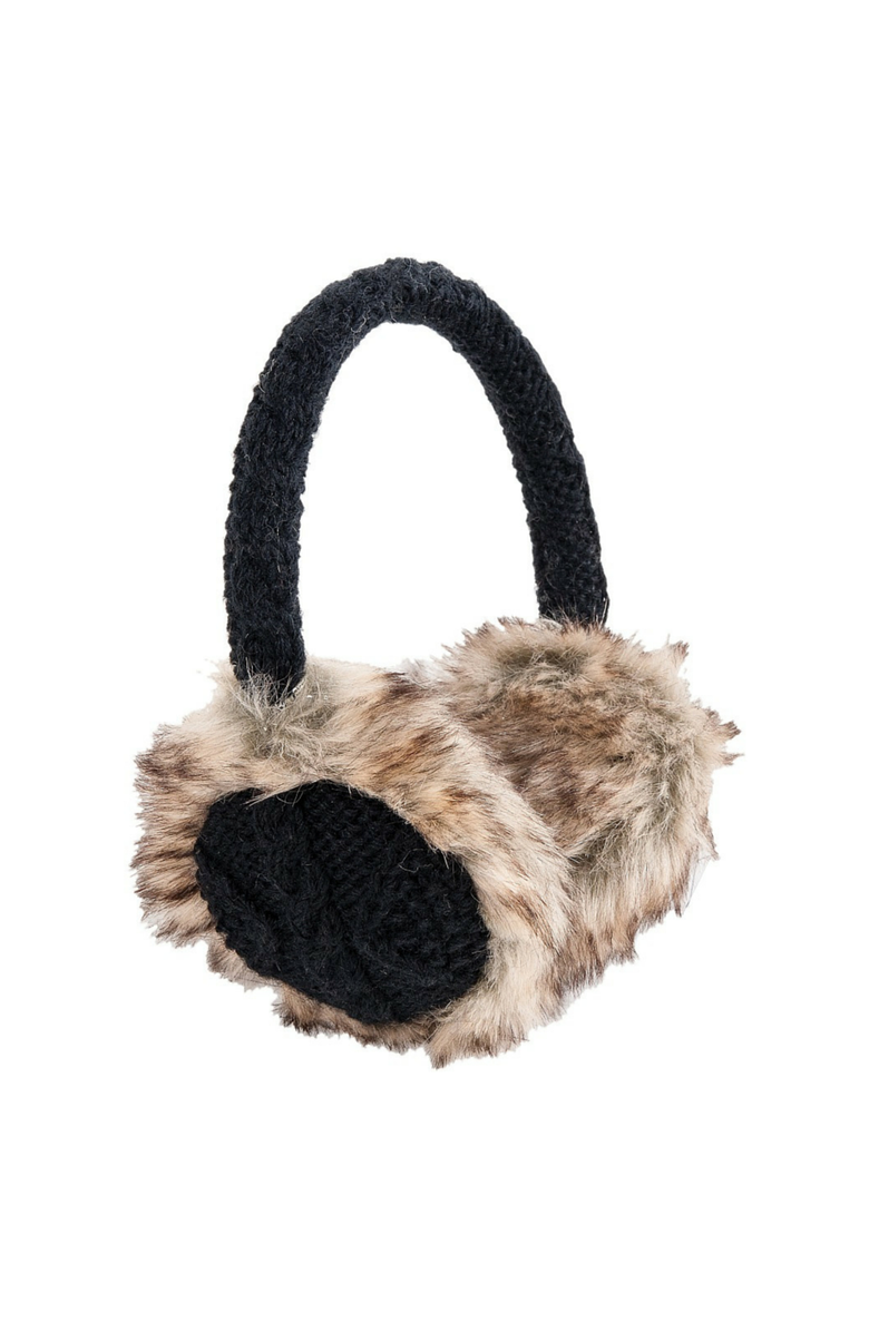 Nirvanna Designs Cable Knit Adjustable Earmuffs With Faux Fur, Main, color, Black