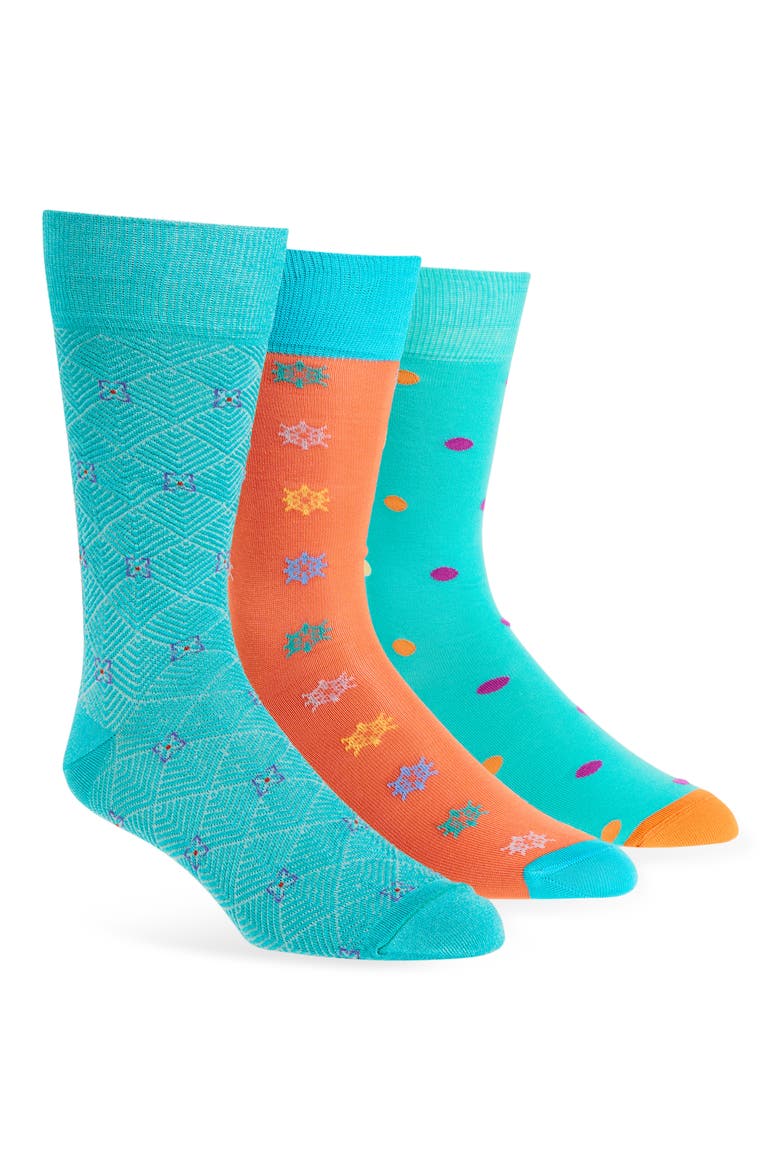 Assorted 3-Pack Crew Socks, Main, color, TEAL