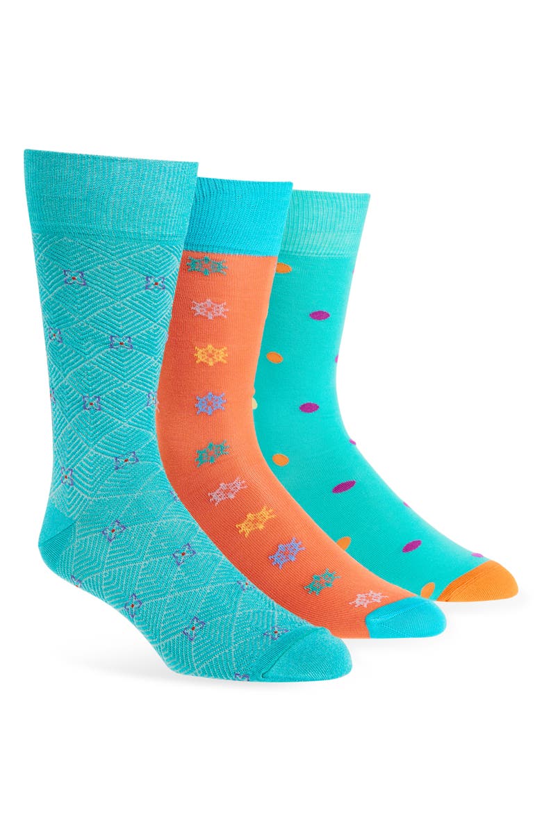 Lorenzo Uomo Assorted 3-Pack Crew Socks, Main, color, Teal